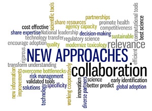 Word cloud representing key concepts identified in the February 2017 meeting: new approaches, collaboration, innovation, partnerships, relevance, best science