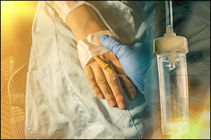 patient's hand receiving treatment for cancer