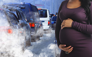 Pregnant woman exposed to pollution from traffic